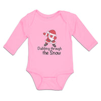 Long Sleeve Bodysuit Baby Dabbing Through The Snow Santa Claus Position Cotton - Cute Rascals