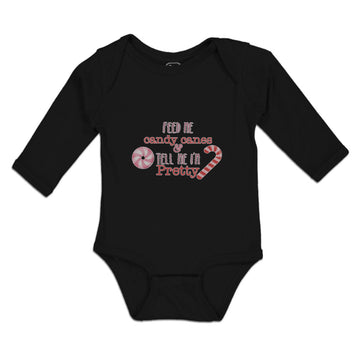 Long Sleeve Bodysuit Baby Feed Me Candy Canes & Tell Me I'M Pretty Cotton