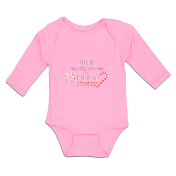 Long Sleeve Bodysuit Baby Feed Me Candy Canes & Tell Me I'M Pretty Cotton