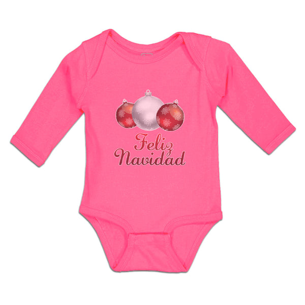 Long Sleeve Bodysuit Baby Feliz Navidad An Christmas Decoration Hanging Balls - Cute Rascals