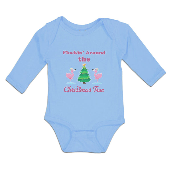 Long Sleeve Bodysuit Baby Flockin' Around The Christmas Tree with Flamingo Birds - Cute Rascals