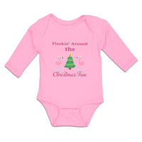 Long Sleeve Bodysuit Baby Flockin' Around The Christmas Tree with Flamingo Birds - Cute Rascals