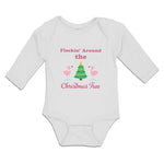 Long Sleeve Bodysuit Baby Flockin' Around The Christmas Tree with Flamingo Birds - Cute Rascals