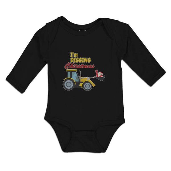 Long Sleeve Bodysuit Baby I'M Digging Christmas with Construction Vehicle Cotton