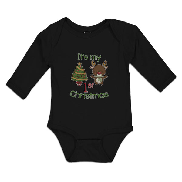 Long Sleeve Bodysuit Baby It's My 1St Christmas with Tree Decorated and Toy Deer