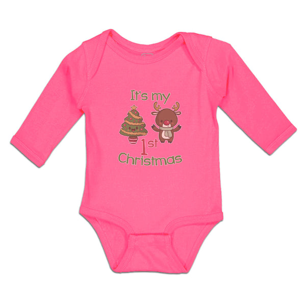 Long Sleeve Bodysuit Baby It's My 1St Christmas with Tree Decorated and Toy Deer