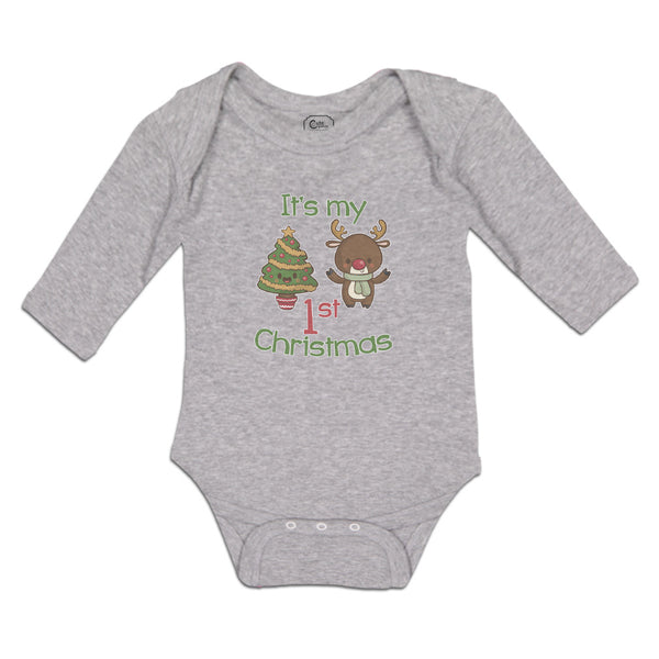 Long Sleeve Bodysuit Baby It's My 1St Christmas with Tree Decorated and Toy Deer