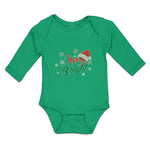 Long Sleeve Bodysuit Baby Merry Bright with Christmas Santa Cap Cotton