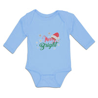 Long Sleeve Bodysuit Baby Merry Bright with Christmas Santa Cap Cotton