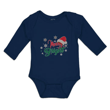Long Sleeve Bodysuit Baby Merry Bright with Christmas Santa Cap Cotton