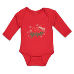 Long Sleeve Bodysuit Baby Merry Bright with Christmas Santa Cap Cotton