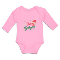 Long Sleeve Bodysuit Baby Merry Bright with Christmas Santa Cap Cotton