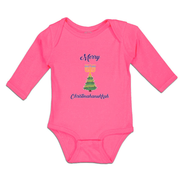 Long Sleeve Bodysuit Baby Merry Christmahanukkah Candles Stands Pine Cotton