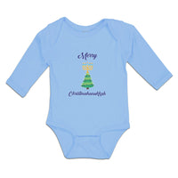 Long Sleeve Bodysuit Baby Merry Christmahanukkah Candles Stands Pine Cotton