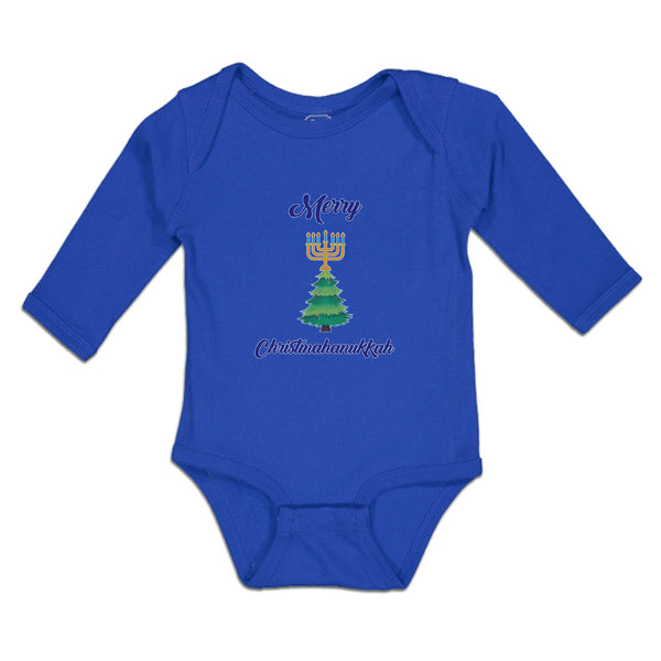 Long Sleeve Bodysuit Baby Merry Christmahanukkah Candles Stands Pine Cotton