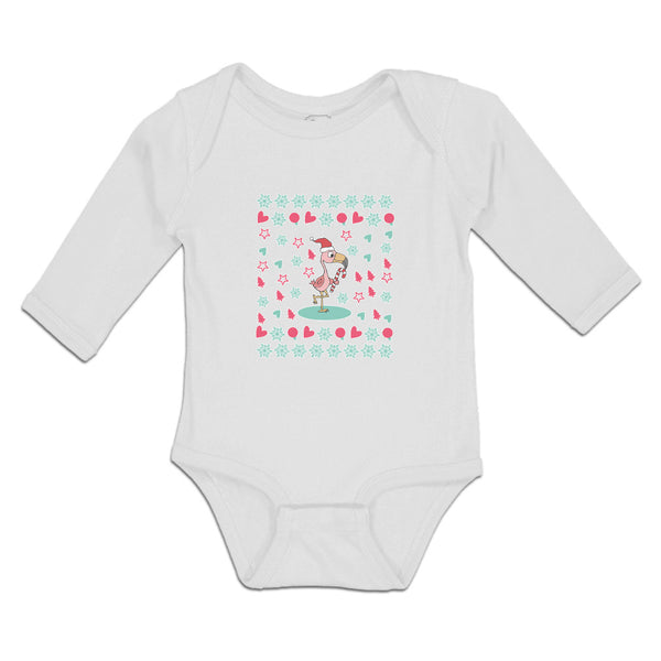 Long Sleeve Bodysuit Baby Dancing Flamingo Crane Bird with Cute Little Hearts - Cute Rascals