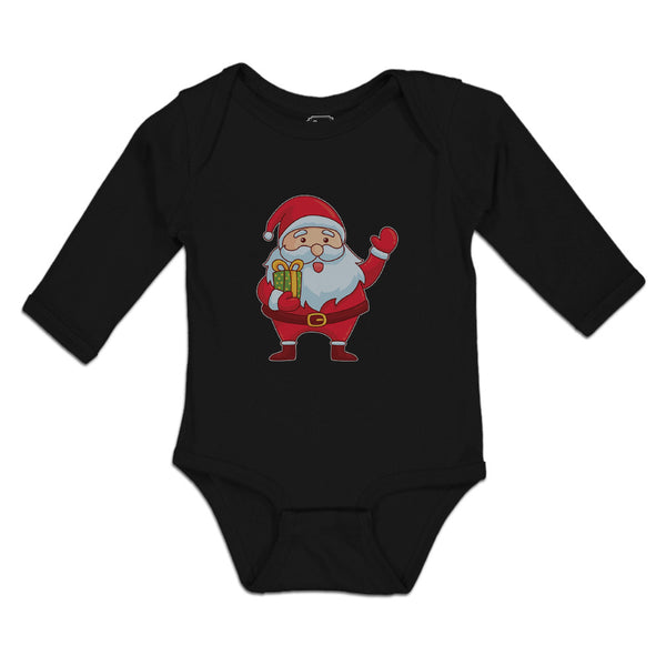 Long Sleeve Bodysuit Baby Christmas Santa Claus with Gift Box Wishing Everyone - Cute Rascals