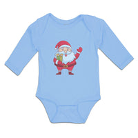 Long Sleeve Bodysuit Baby Christmas Santa Claus with Gift Box Wishing Everyone - Cute Rascals