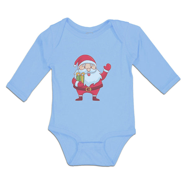 Long Sleeve Bodysuit Baby Christmas Santa Claus with Gift Box Wishing Everyone - Cute Rascals