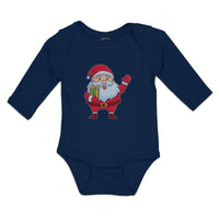 Long Sleeve Bodysuit Baby Christmas Santa Claus with Gift Box Wishing Everyone - Cute Rascals