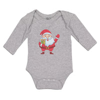 Long Sleeve Bodysuit Baby Christmas Santa Claus with Gift Box Wishing Everyone - Cute Rascals