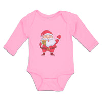 Long Sleeve Bodysuit Baby Christmas Santa Claus with Gift Box Wishing Everyone - Cute Rascals