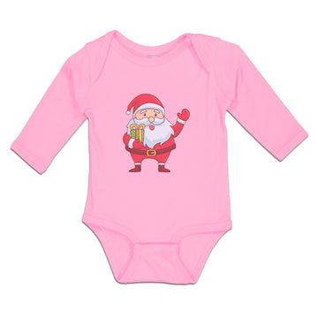 Long Sleeve Bodysuit Baby Christmas Santa Claus with Gift Box Wishing Everyone