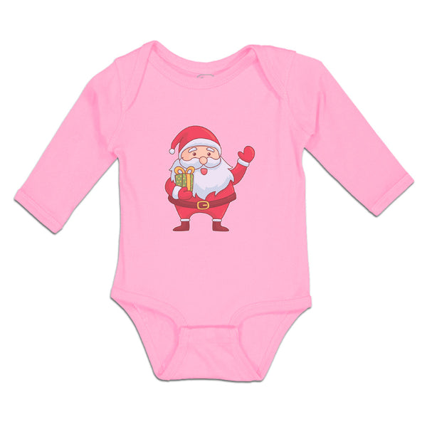 Long Sleeve Bodysuit Baby Christmas Santa Claus with Gift Box Wishing Everyone - Cute Rascals