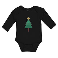 Long Sleeve Bodysuit Baby Christmas Pine Tree and Golden Star on Top Cotton - Cute Rascals