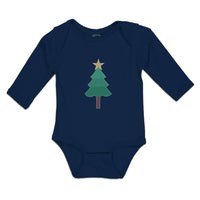 Long Sleeve Bodysuit Baby Christmas Pine Tree and Golden Star on Top Cotton - Cute Rascals