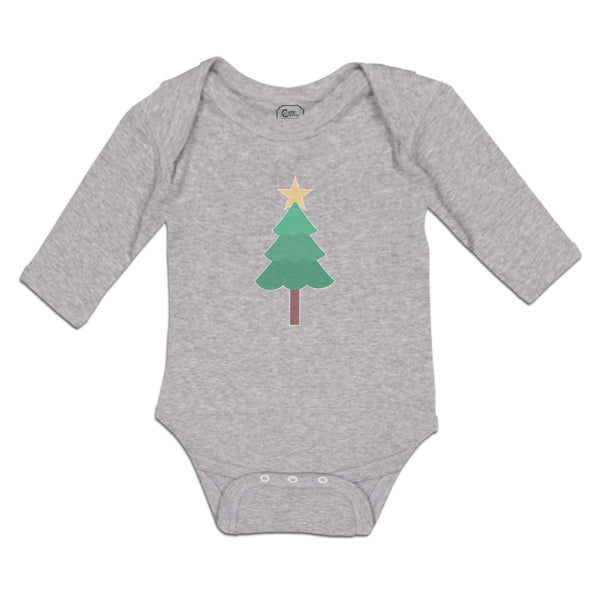 Long Sleeve Bodysuit Baby Christmas Pine Tree and Golden Star on Top Cotton - Cute Rascals