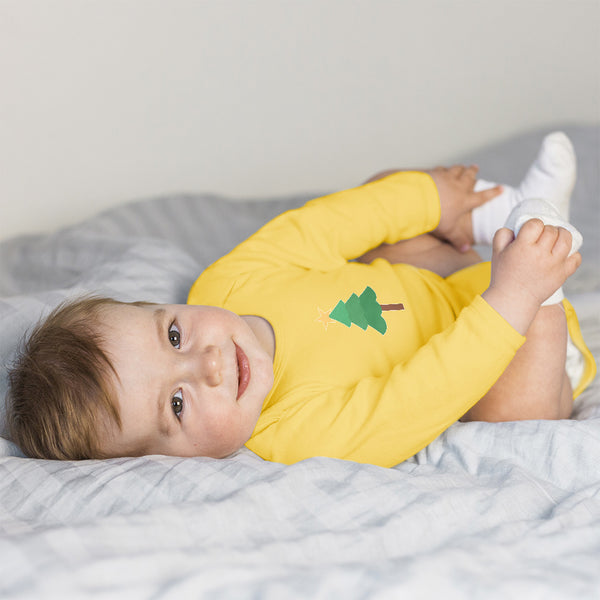 Long Sleeve Bodysuit Baby Christmas Pine Tree and Golden Star on Top Cotton - Cute Rascals