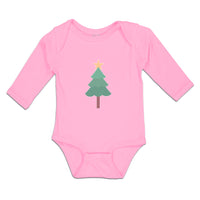 Long Sleeve Bodysuit Baby Christmas Pine Tree and Golden Star on Top Cotton - Cute Rascals