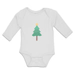 Long Sleeve Bodysuit Baby Christmas Pine Tree and Golden Star on Top Cotton - Cute Rascals