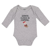 Long Sleeve Bodysuit Baby Santa Claus Is Coming with Snow Riding Stick Cotton