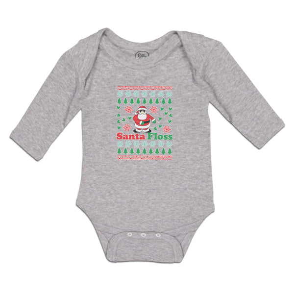 Long Sleeve Bodysuit Baby Santa Floss Dancing and Pine Trees with Hearts Cotton