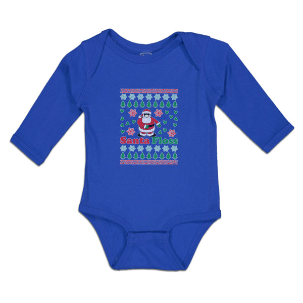 Long Sleeve Bodysuit Baby Santa Floss Dancing and Pine Trees with Hearts Cotton