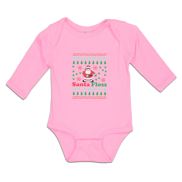 Long Sleeve Bodysuit Baby Santa Floss Dancing and Pine Trees with Hearts Cotton