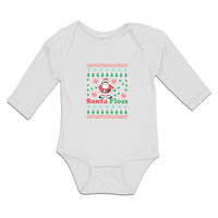 Long Sleeve Bodysuit Baby Santa Floss Dancing and Pine Trees with Hearts Cotton