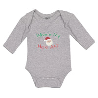 Long Sleeve Bodysuit Baby Where My Ho's at with Santa Face and Hat Cotton