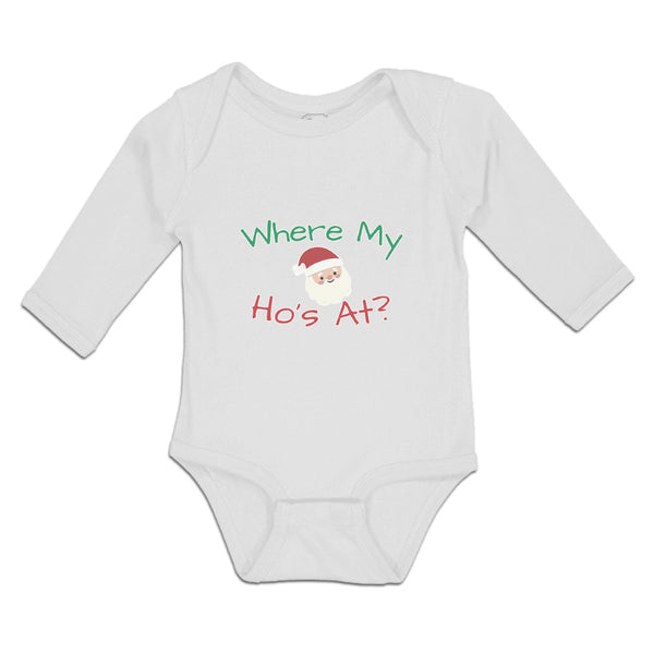 Long Sleeve Bodysuit Baby Where My Ho's at with Santa Face and Hat Cotton