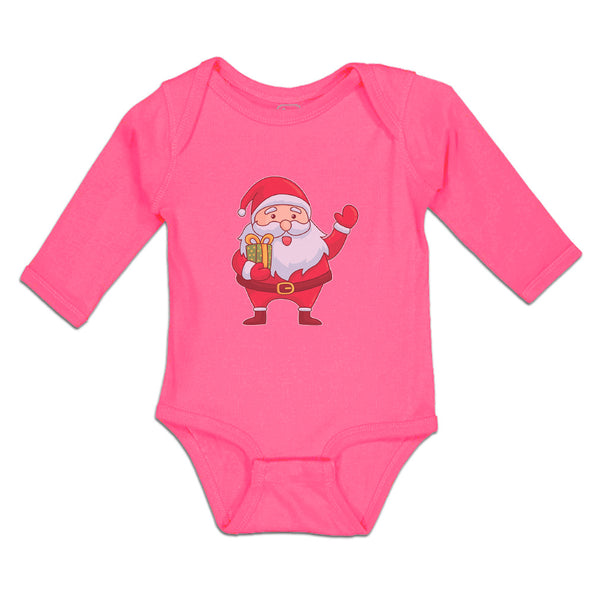 Long Sleeve Bodysuit Baby Santa Claus Wishing Merry Christmas with Gift Box