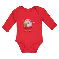 Long Sleeve Bodysuit Baby Santa Claus Wishing Merry Christmas with Gift Box