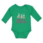 Long Sleeve Bodysuit Baby Happy Easter! 3 Rabbit with Easter Colourful Eggs - Cute Rascals