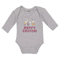 Long Sleeve Bodysuit Baby Happy Easter! 3 Rabbit with Easter Colourful Eggs