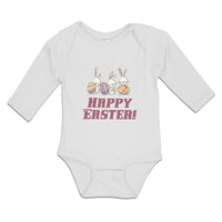 Long Sleeve Bodysuit Baby Happy Easter! 3 Rabbit with Easter Colourful Eggs - Cute Rascals