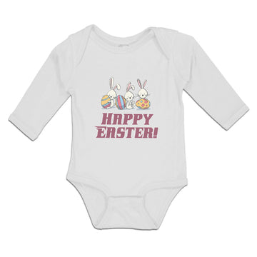 Long Sleeve Bodysuit Baby Happy Easter! 3 Rabbit with Easter Colourful Eggs