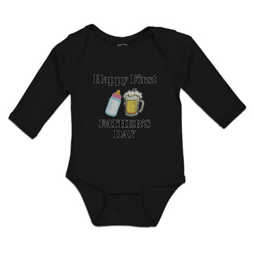 Long Sleeve Bodysuit Baby Happy Father's Beer Glass Feeding Bottle Cotton