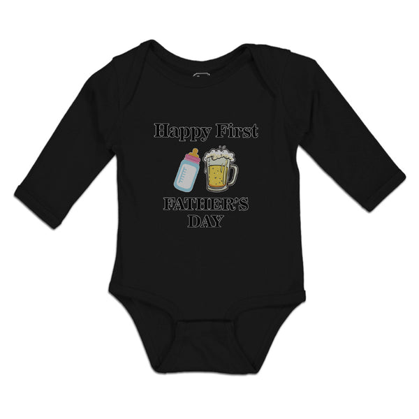 Long Sleeve Bodysuit Baby Happy Father's Beer Glass Feeding Bottle Cotton - Cute Rascals