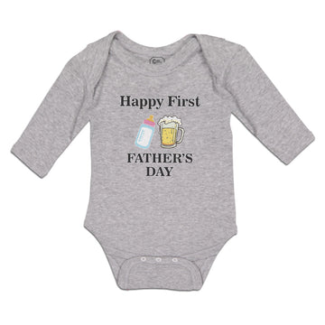 Long Sleeve Bodysuit Baby Happy Father's Beer Glass Feeding Bottle Cotton